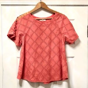 Madewell Coral Embroidered Lattice Swing Top-XS